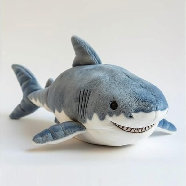 a gray plush toy shark